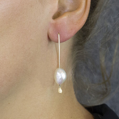 Jeh Jewels | Zilveren goldfilled oorhanger met parel