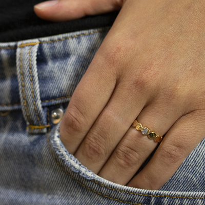 Jeh Jewels | Zilveren goldfilled ring met bubbles en maansteen