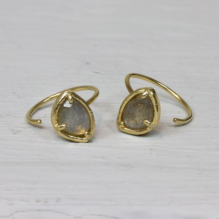 Jeh Jewels | Zilveren oorhaak verguld met labradoriet