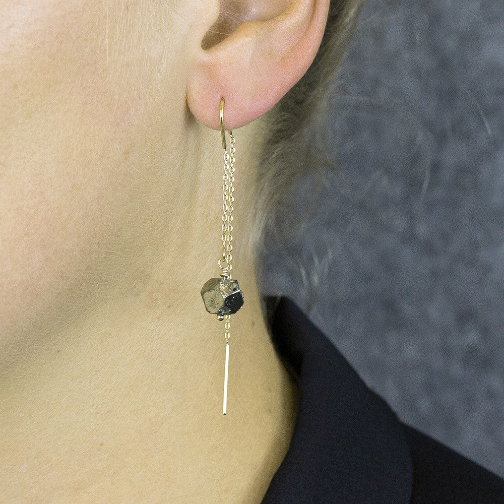 Jeh Jewels | Zilveren oorhanger verguld met groen-gouden pyriet