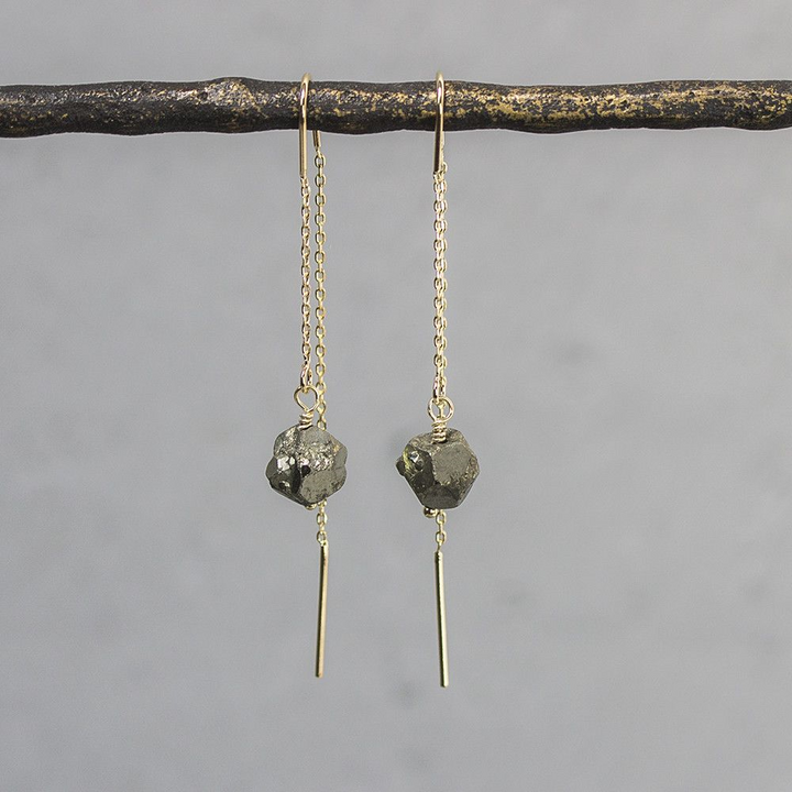 Jeh Jewels | Zilveren oorhanger verguld met groen-gouden pyriet