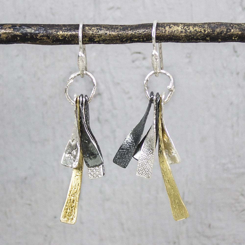 Jeh Jewels | Zilveren oorhangers afwisselend met geoxideerde en vergulde delen