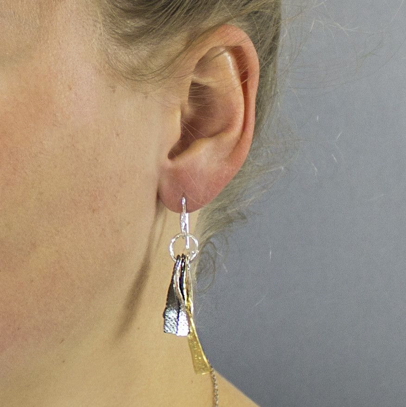 Jeh Jewels | Zilveren oorhangers afwisselend met geoxideerde en vergulde delen