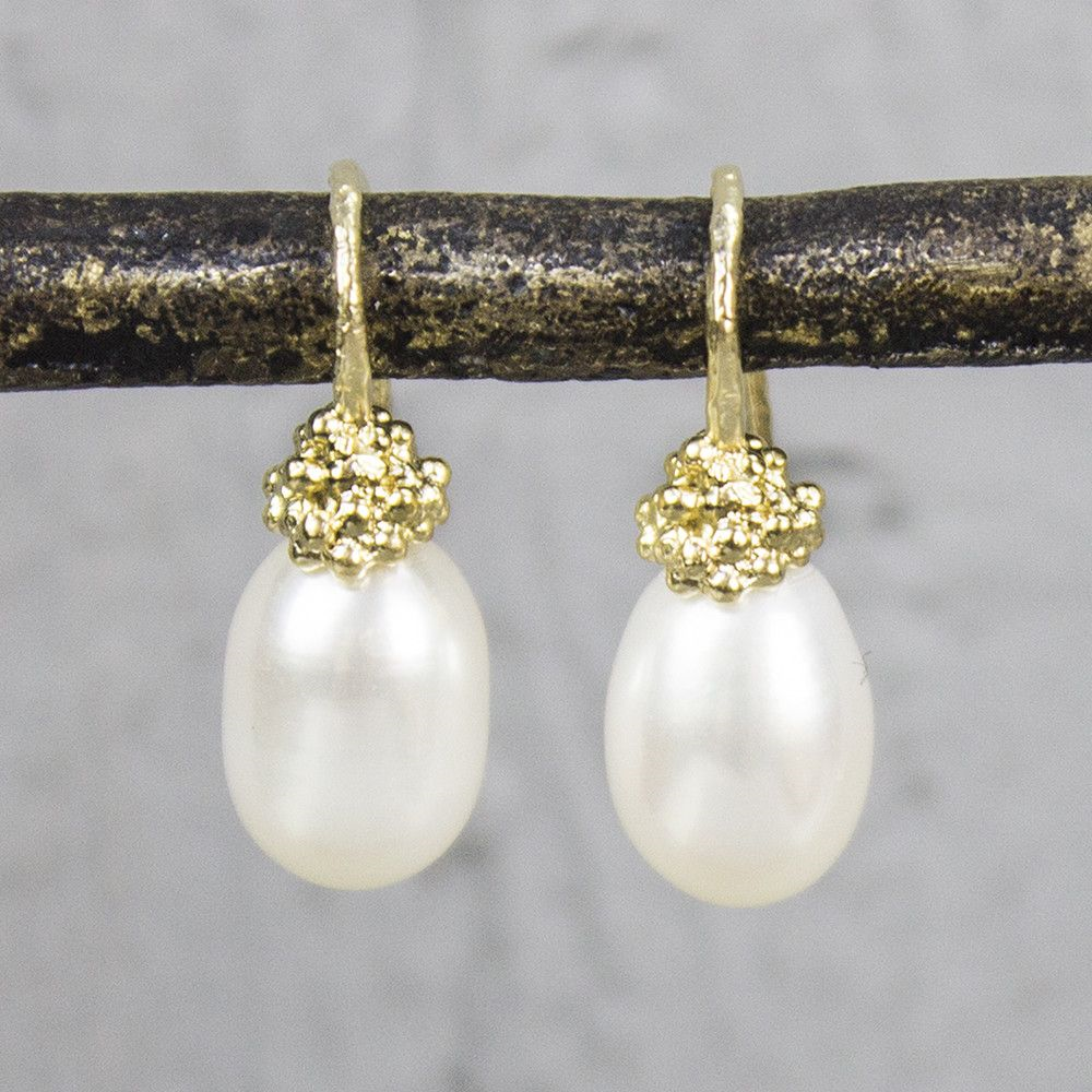 Jeh Jewels | Zilveren oorhangers goud verguld met witte parel