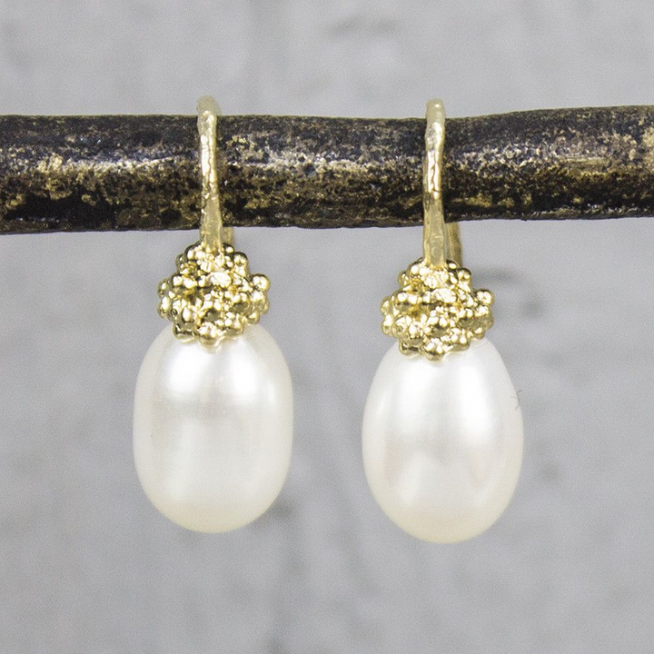 Jeh Jewels | Zilveren oorhangers goud verguld met witte parel
