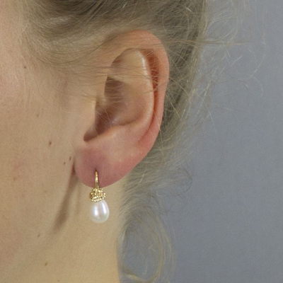 Jeh Jewels | Zilveren oorhangers goud verguld met witte parel