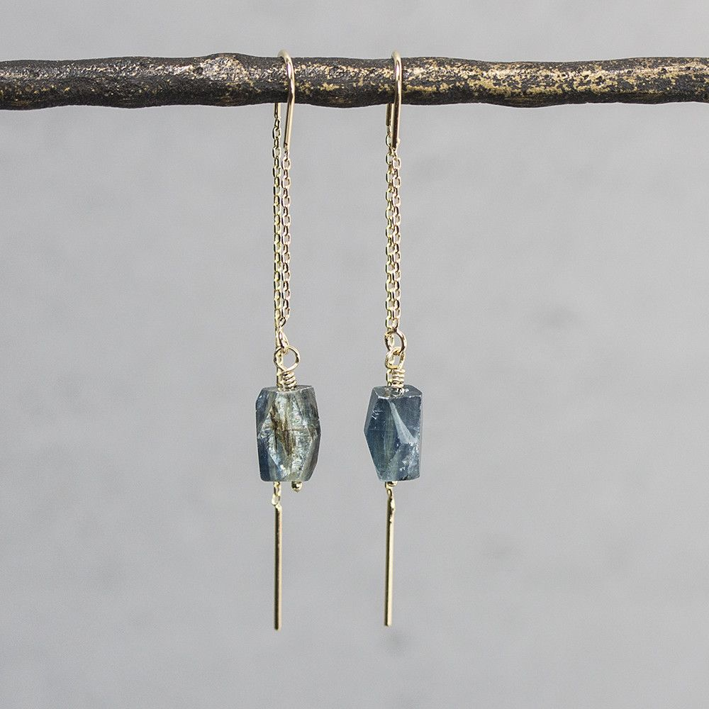 Jeh Jewels | Zilveren oorhangers verguld met gefacetteerde Kyaniet edelsteen