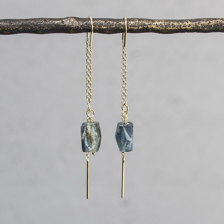 Jeh Jewels | Zilveren oorhangers verguld met gefacetteerde Kyaniet edelsteen