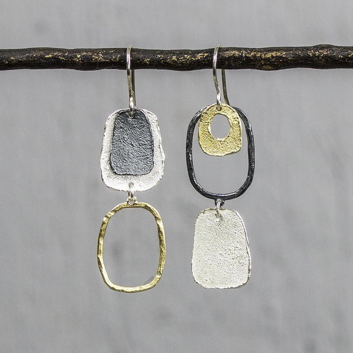Jeh Jewels | Zilveren oorhangers wisselend van vorm met deels met goldfilled en geoxideerd zilver