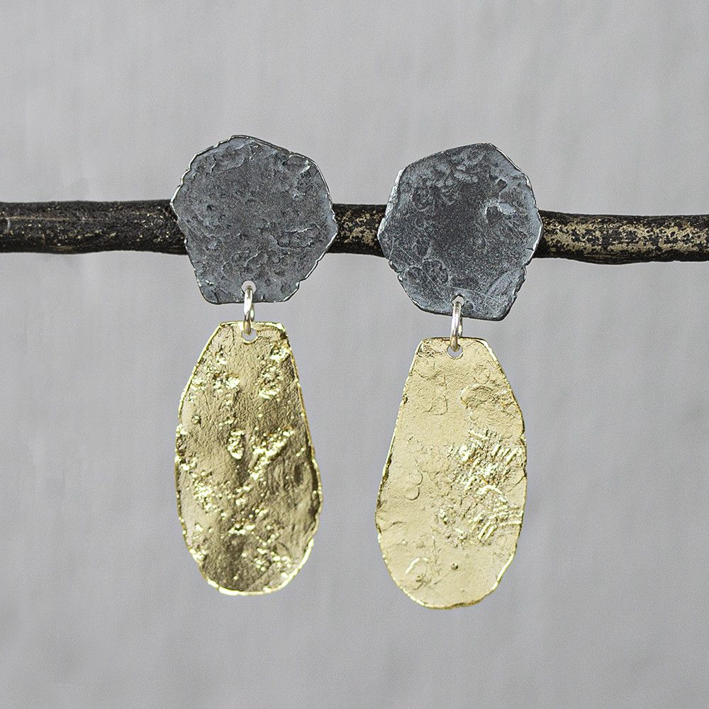 Jeh Jewels | Zilveren oorsteker deels geoxideerd en deels verguld