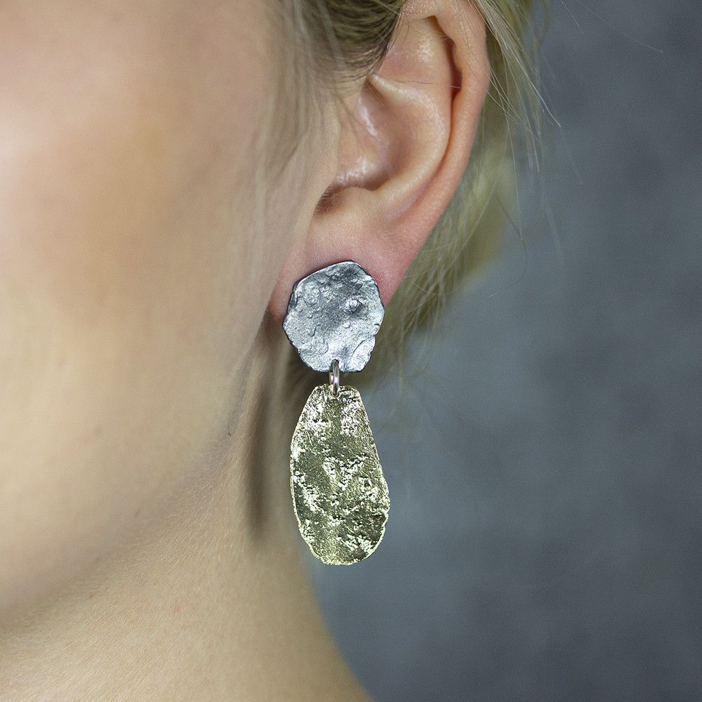 Jeh Jewels | Zilveren oorsteker deels geoxideerd en deels verguld