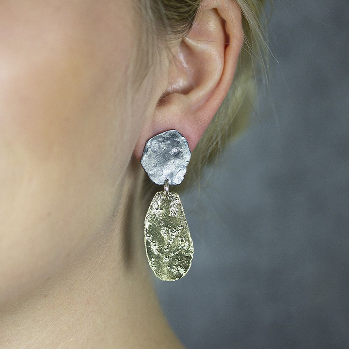 Jeh Jewels | Zilveren oorsteker deels geoxideerd en deels verguld