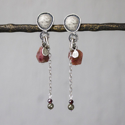 Jeh Jewels | Zilveren oorstekers met roze toermalijn kwarts, granaat en pyriet