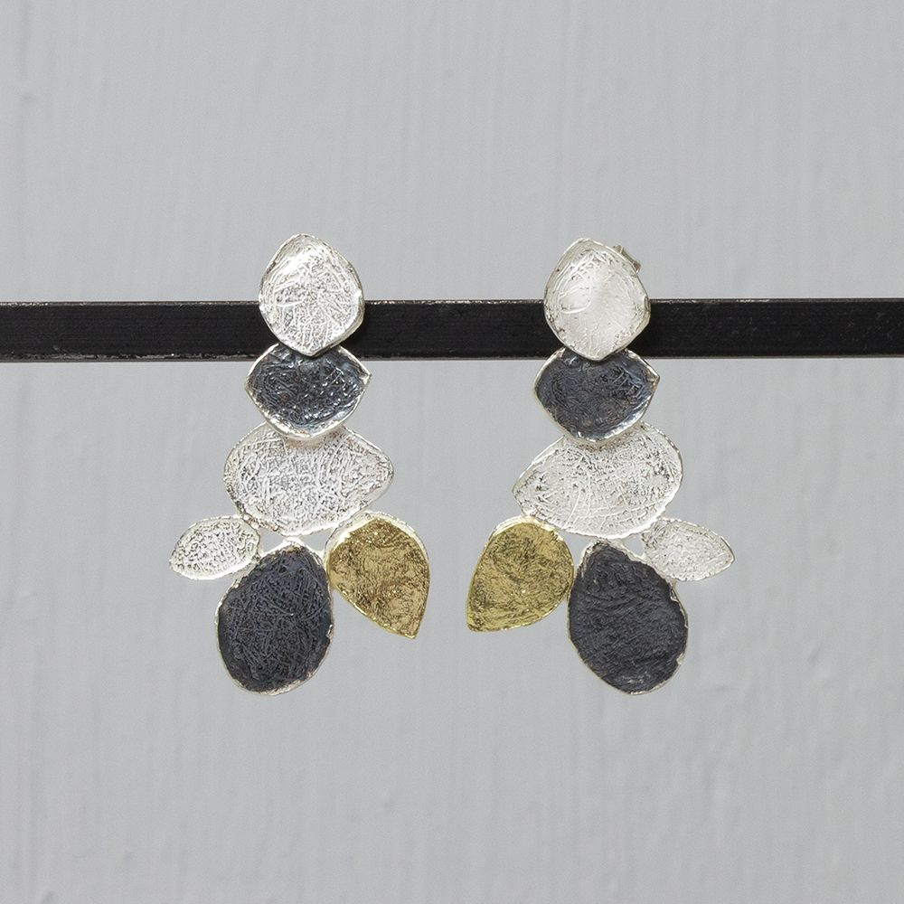 Jeh Jewels | Zilveren oorstekers tri-color. Deels verguld en geoxideerd