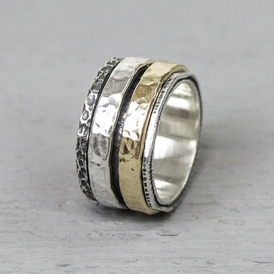 Jeh Jewels | Zilveren ring deels geoxideerd en deels goldfilled