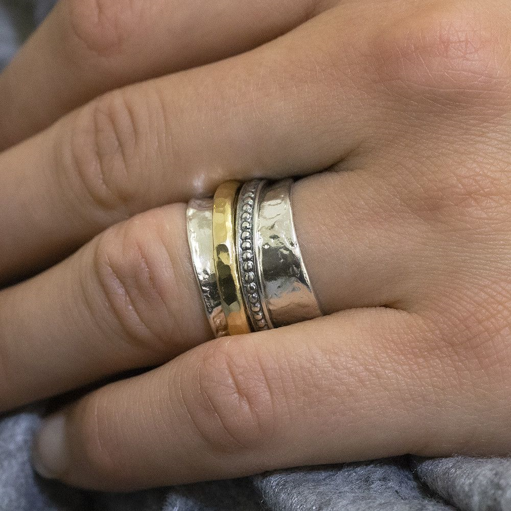 Jeh Jewels | Zilveren ring deels goldfilled en deels geoxideerd. Ringen aan de binnenkant bewegen speels