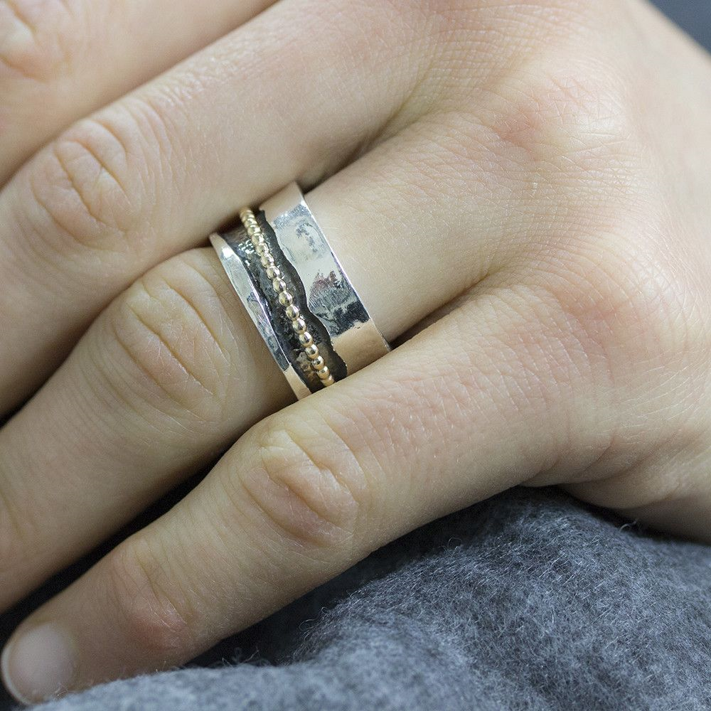 Jeh Jewels | Zilveren ring met 1 losse goldfilled pareldraad