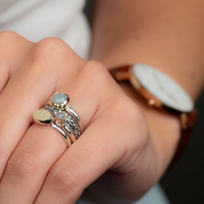 Jeh Jewels | Zilveren ring met aquamarijn in 4kante 9 karaat zetting