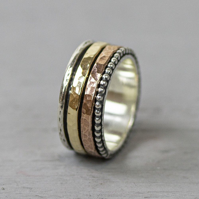 Jeh Jewels | Zilveren ring met daarin twee bewegende ringen verwerkt waronder één in rosé goldfilled