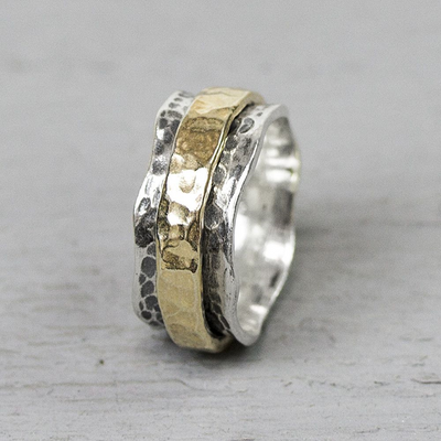 Jeh Jewels | Zilveren ring met golvende kanten deels geoxideerd en deels goldfilled
