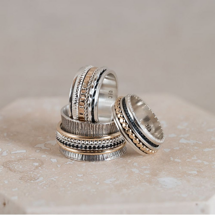Jeh Jewels | Zilveren ring met los draaiende ringen. Deels geoxideerd en deels goldfilled