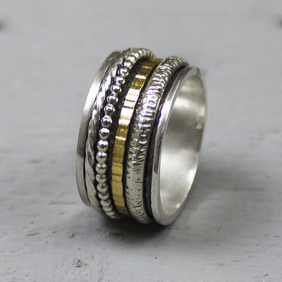 Jeh Jewels | Zilveren ring met los draaiende ringen. Deels geoxideerd en deels goldfilled