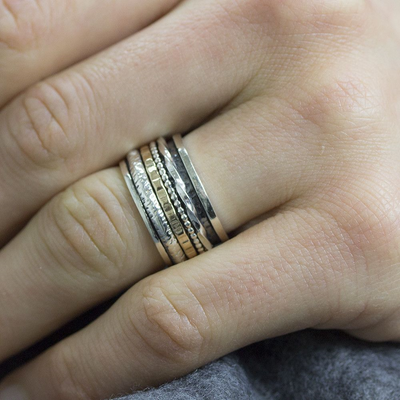 Jeh Jewels | Zilveren ring met los draaiende ringen. Deels geoxideerd en deels goldfilled