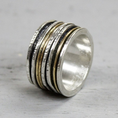 Jeh Jewels | Zilveren ring met losse bewegende ringen. De ring is deels goldfilled en deels geoxideerd
