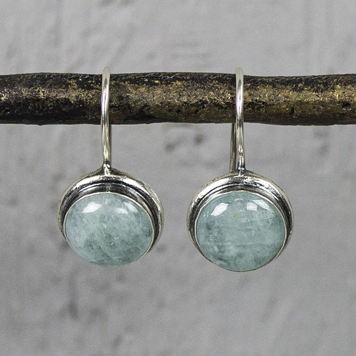 Jeh Jewels | Zilveren ronde oorhanger met aquamarijn