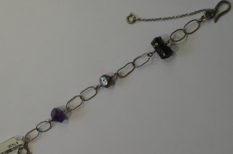 Jeh Jewels | Zilveren schakel armband Amethyst, grijze Parel en zwarte Toermalijn