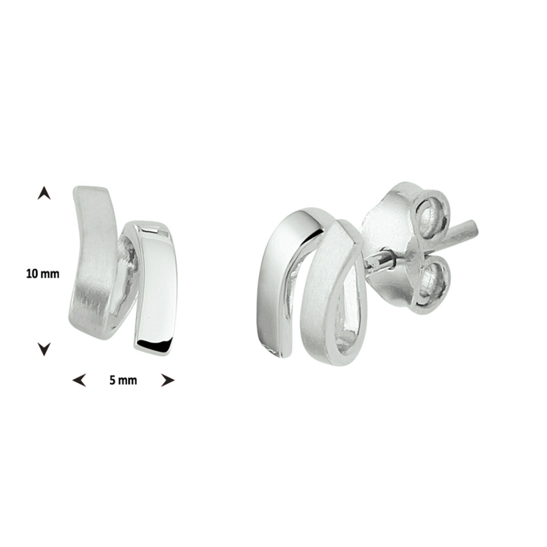 Kasius | zilver gerhodineerde oorstekers met enkele plaat wikkel | deels gematteerd