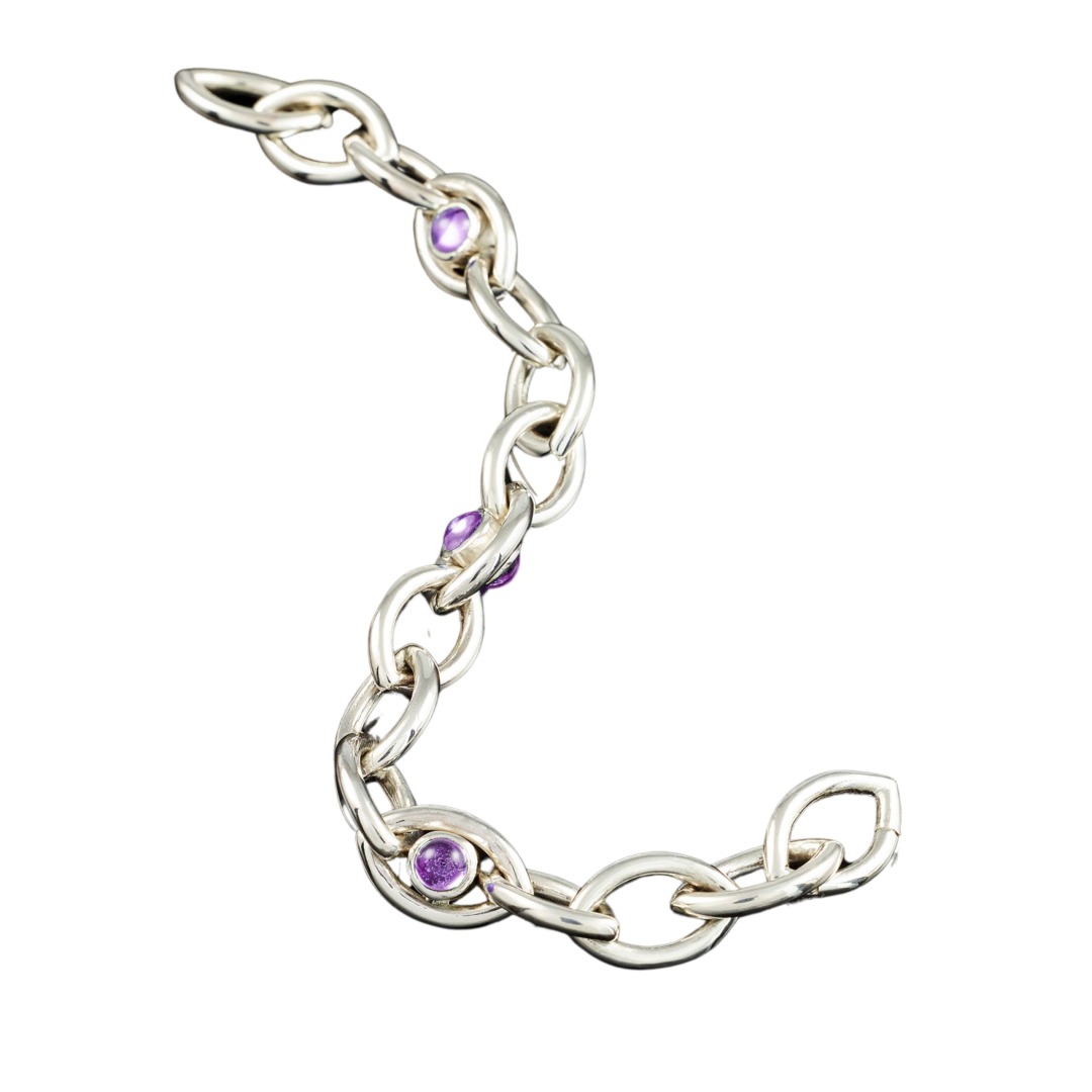Oogappel | zilveren amethist armband | 3 schakels met edelstenen