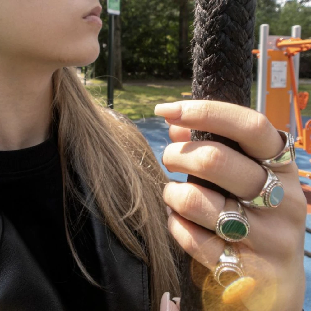 Ring Women Oval Malachite 54 (Ø 17¼) - 8 gr. 925