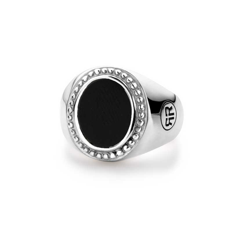 Rebel & Rose | Zilveren dames ring met ovalen zwarte onyx steen