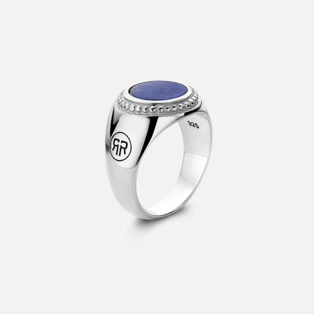 Rebel &amp; Rose | Zilveren ring met ronde blauwe lapis lazuli steen