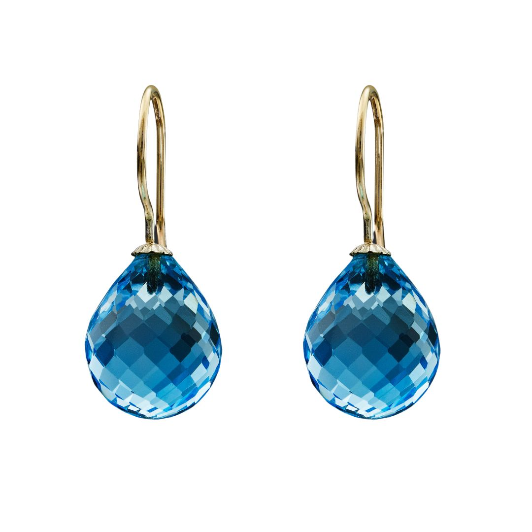 Snoepjes | 14 karaat geelgouden blauw topaas oorhangers | druppelvormig 12 x 10mm