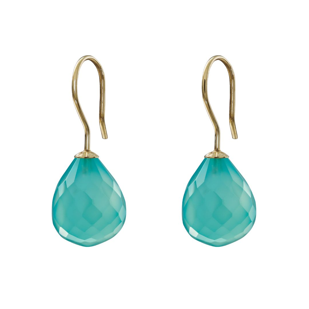 Snoepjes | 14 karaat geelgouden blauwe kwarts oorhangers | druppelvormig