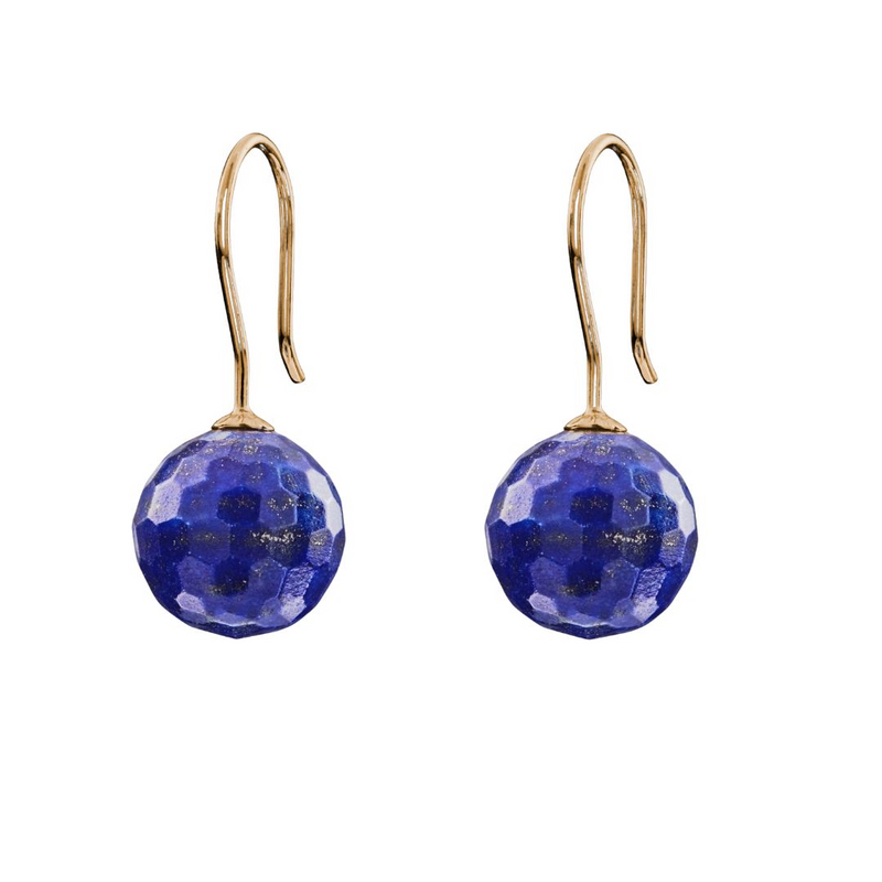 Snoepjes | 14 karaat geelgouden donkerblauwe lapis lazuli oorhangers | balvormig