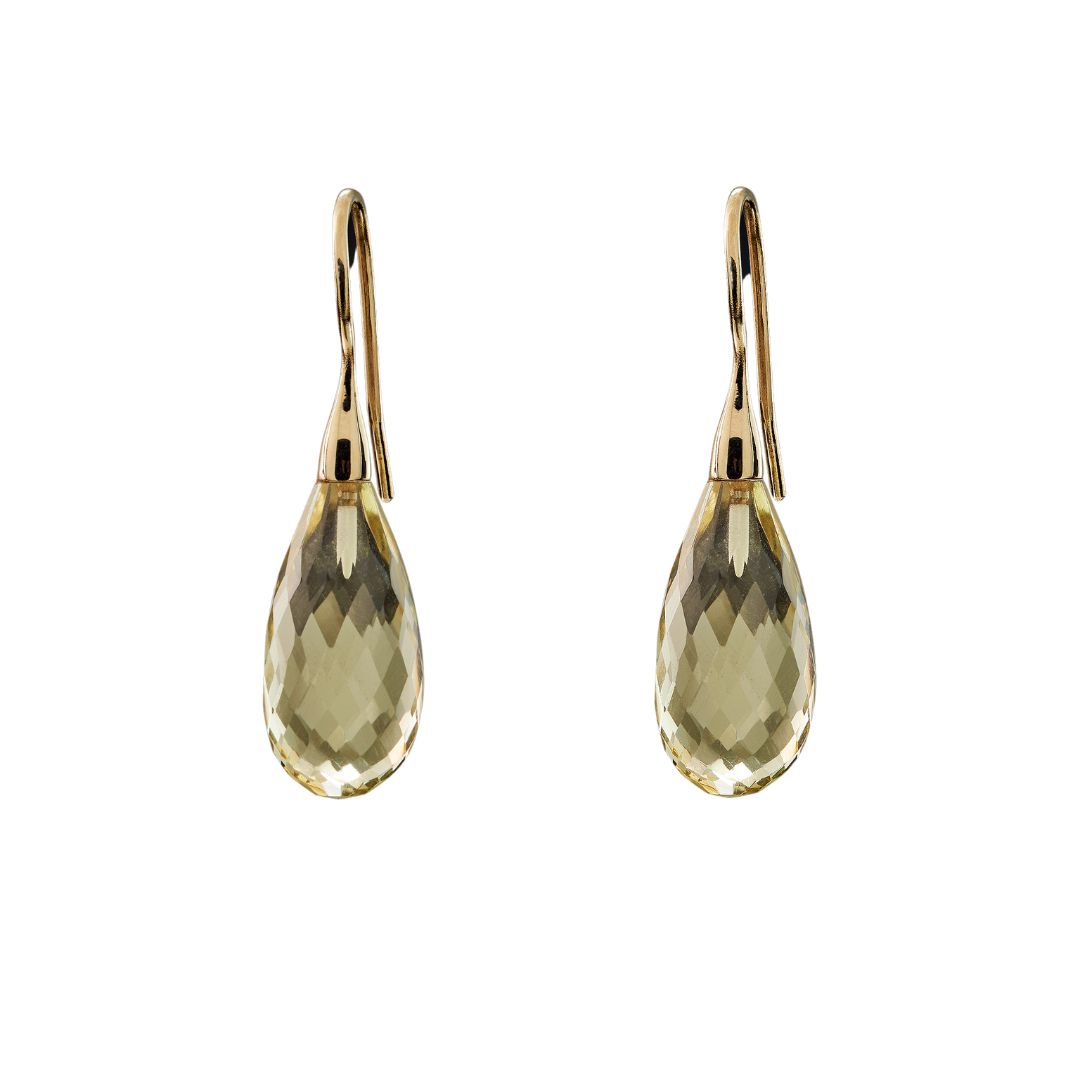 Snoepjes | 14 karaat geelgouden gele lemonkwarts oorhangers | druppelvormig
