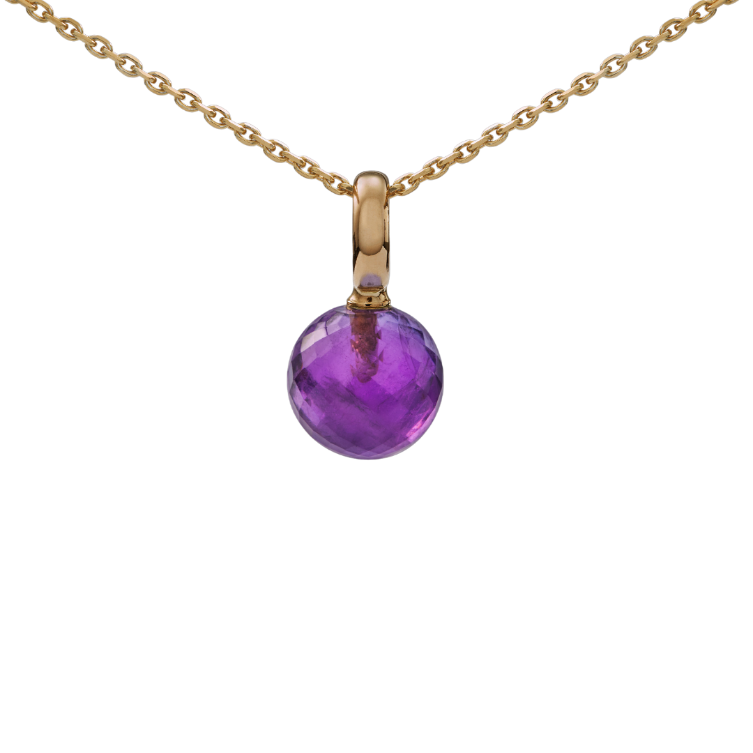 Snoepjes | 14 karaat geelgouden hanger met amethist | balvormig 10 mm | met groot oog