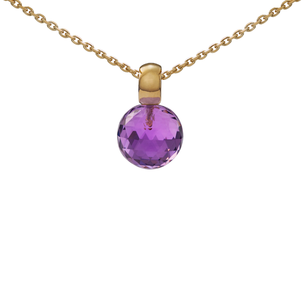 Snoepjes | 14 karaat geelgouden hanger met amethist | balvormig 10 mm | met klein oog