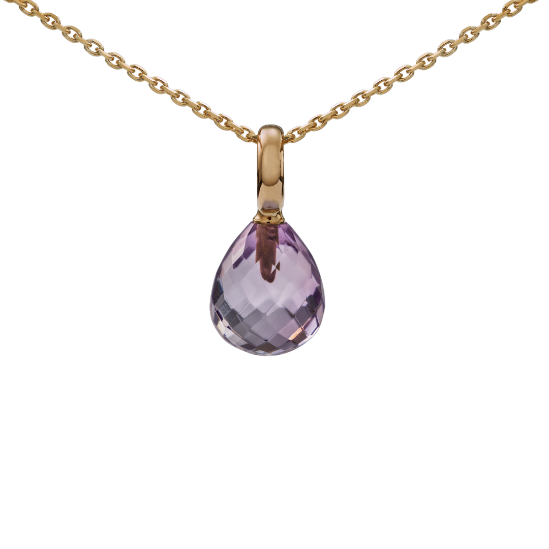Snoepjes | 14 karaat geelgouden hanger met amethist | druppelvormig 12 x 10 mm | met groot oog