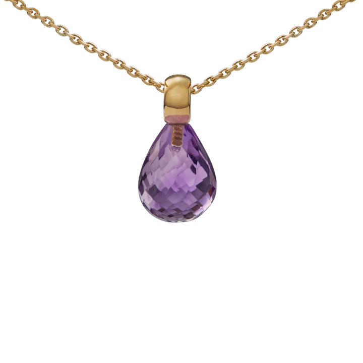 Snoepjes | 14 karaat geelgouden hanger met amethist | druppelvormig 12 x 10 mm | met klein oog