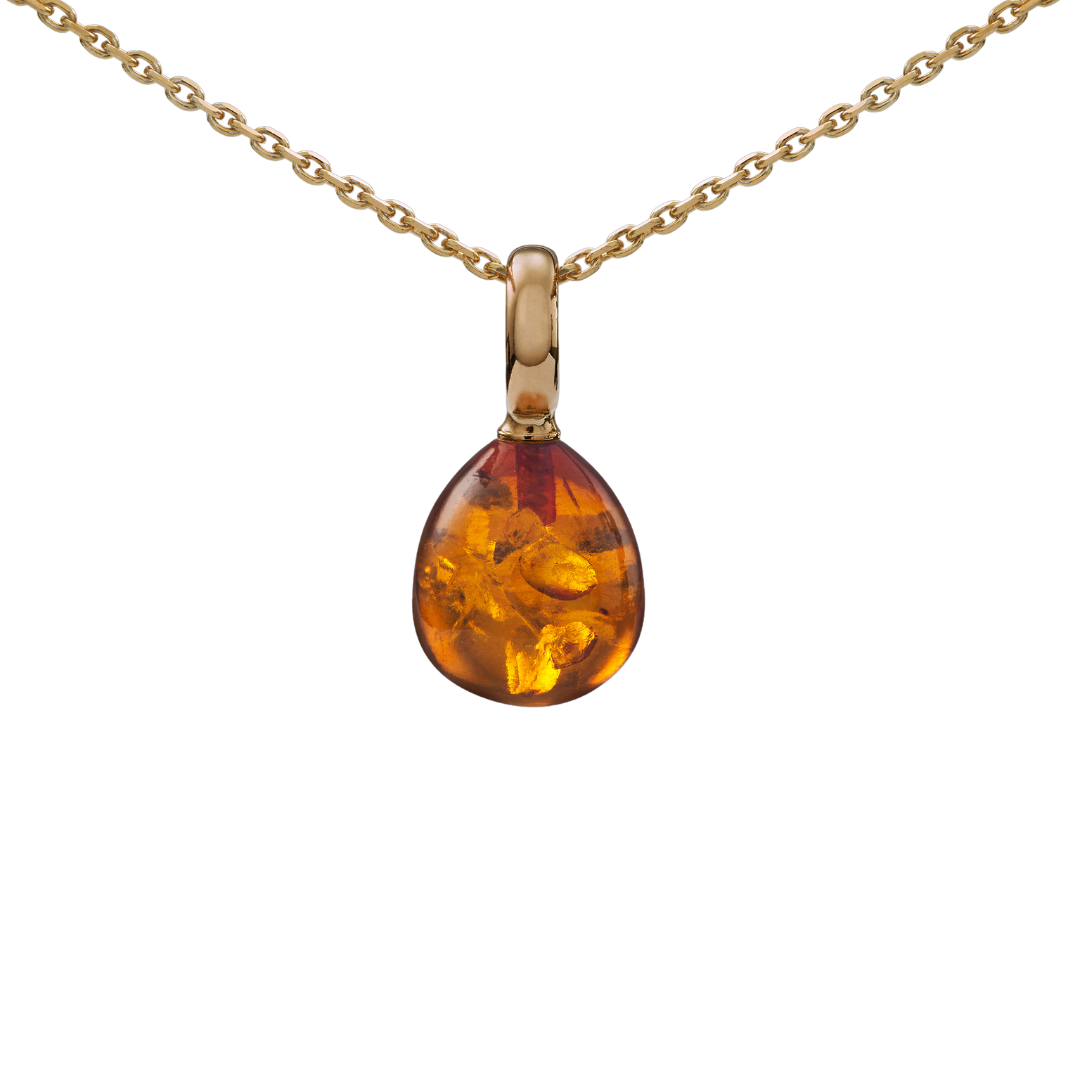 Snoepjes | 14 karaat geelgouden hanger met barnsteen | druppelvormig 12 x 10 mm | met groot oog