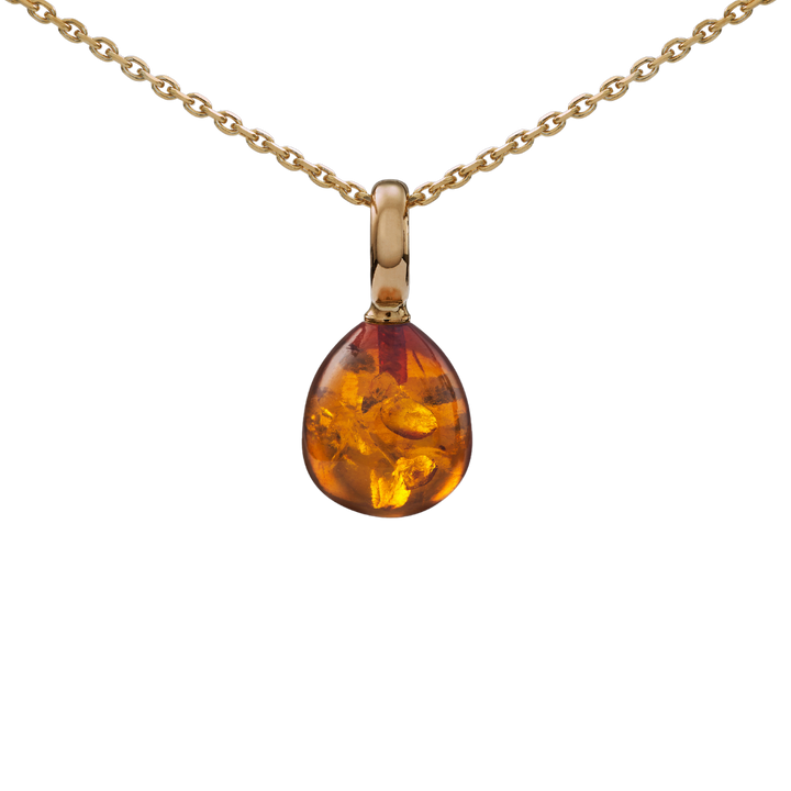 Snoepjes | 14 karaat geelgouden hanger met barnsteen | druppelvormig 12 x 10 mm | met groot oog