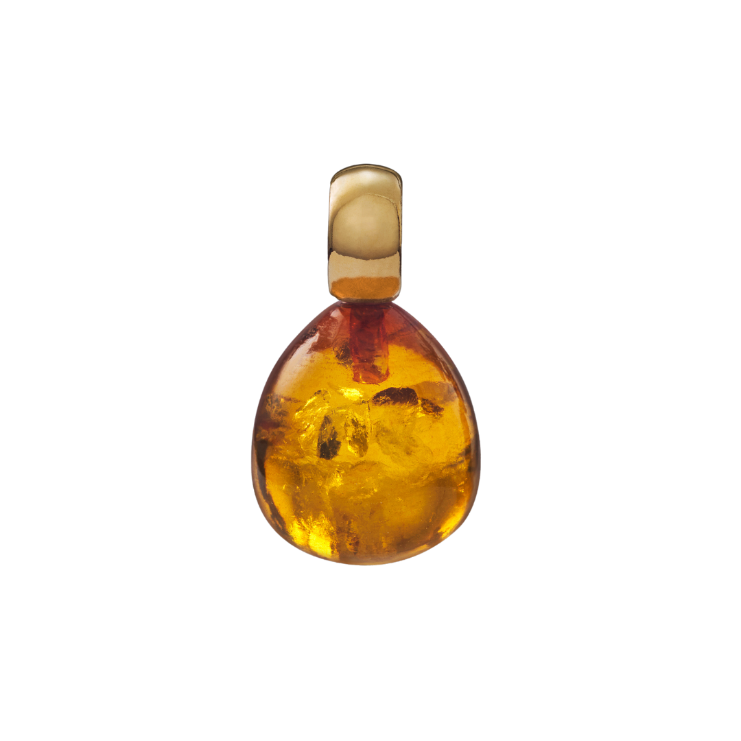 Snoepjes | 14 karaat geelgouden hanger met barnsteen | druppelvormig 12 x 10 mm | met klein oog