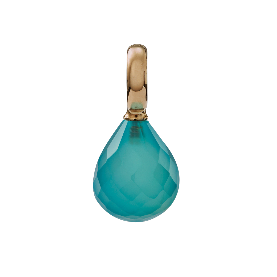 Snoepjes | 14 karaat geelgouden hanger met blauwe kwarts | druppelvormig 12 x 10 mm | met groot oog