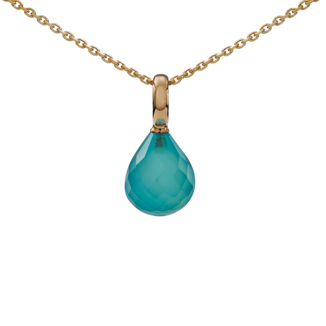 Snoepjes | 14 karaat geelgouden hanger met blauwe kwarts | druppelvormig 12 x 10 mm | met groot oog