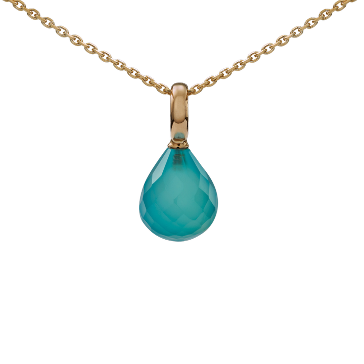 Snoepjes | 14 karaat geelgouden hanger met blauwe kwarts | druppelvormig 12 x 10 mm | met groot oog