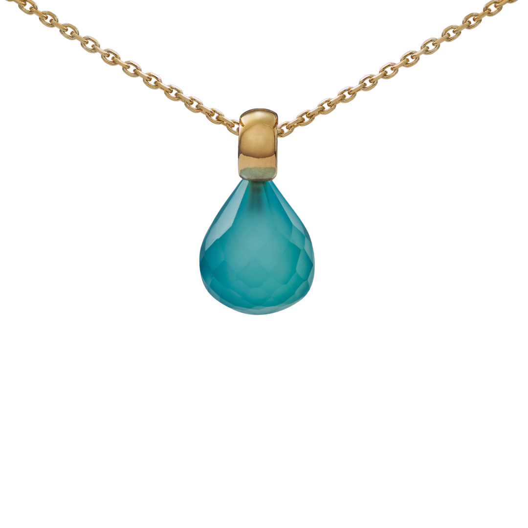 Snoepjes | 14 karaat geelgouden hanger met blauwe kwarts | druppelvormig 12 x 10 mm | met klein oog